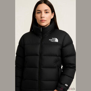 The North Face Black Puffer Jacket Women's M Beige Logo